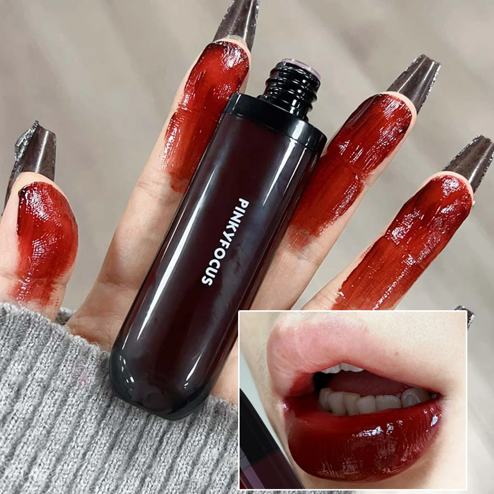 Anhaltende schwarze Spiegel-Lippenglasur, wasserdicht, anhaltendes Wasser, hell, dunkelrot, sexy Lippentönung, feuchtigkeitsspendender flüssiger Lippenstift, Make-up-Kosmetik Image
