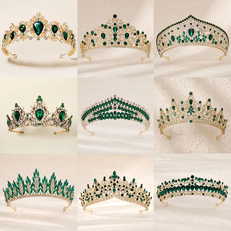Grüne Hochzeit Braut Festzug Kristall Strass Diademe Krone Damen Party Luxus Prinzessin Frauen Kopf bedeckung Haar Zubehör Image
