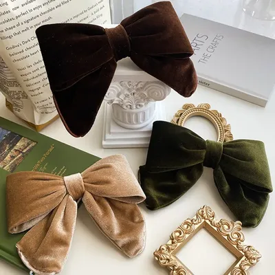 Fashion Vintage Velvet Hair Bows with Clips Elegant Bow Tie For Girl Hairpins Three-dimensional