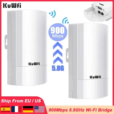 KuWFi 5.8G 900Mbps CPE Bridge Outdoor Waterproof Wireless WiFi Bridge AP Repeater Router PTP Up to