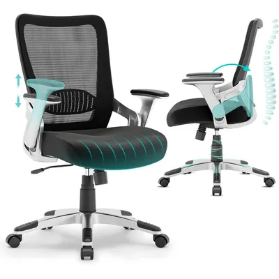 Ergonomic Office Desk Chair, Mesh Computer Gaming Chair with Adjustable Flip-Up Arms, Lumbar