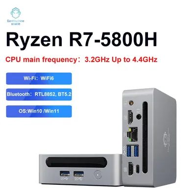 GenMachine New AMD Ryzen 7 5800H Windows 11 MINI PC DDR4 32GB RAM 512GB SSD WIFI6 RTL8852, BT5.2