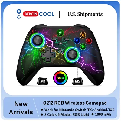 BEBONCOOL Q212 RGB Gamepad Wireless RGB Pro Controller, Compatible with Nintendo Switch Lite/Switch