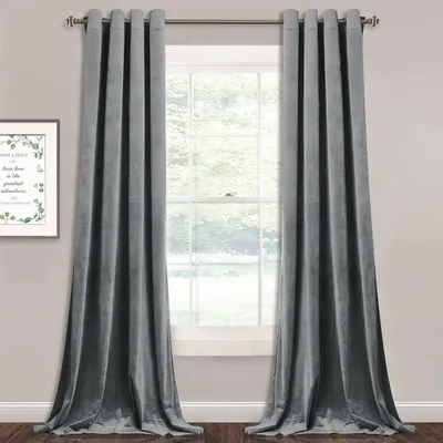 Light Grey Sliding Door Curtains - Velvet Blackout Curtains Grommet Design Thick Fabric Temporary