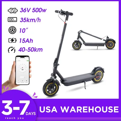 36v 500w 22mph Front Suspension Electric Scooter 25mile 15Ah Foldable 10inch Solid Tire With Smart