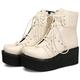 Women Men Ankle Boots Retro Winter Warm Platforms Wedge High Heel Boots Goth Punk Lace Up Boots,White,39