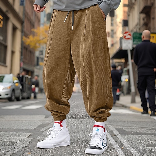 Herren Jogginghose Jogger Cordhose Hose Hosen Kordelzug Elastische Taille Elastischer Ärmelbund Glatt Komfort Atmungsaktiv In voller Länge Casual Täglich Festtage Sport Modisch Lockere Passform Image