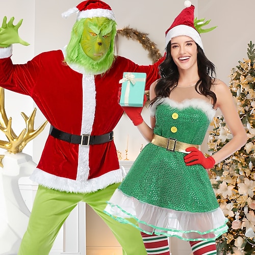 Weihnachtsmann FrauClaus Santa Anzüge Cosplay Kostüme Passende Familie und Paare Herren Damen Weihnachten Cosplay-Kostüm Passende Familienoutfits Erwachsene Weihnachten Maskerade Heiligabend Image