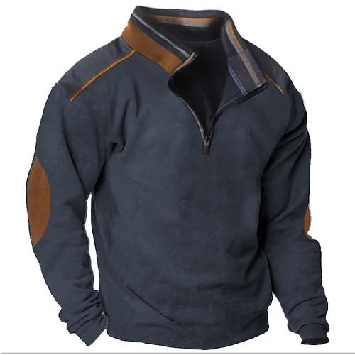 Herren Sweatshirt Marineblau Stehkragen Farbblock Patchwork Sport Outdoor Täglich Ferien Cordstoff Streetwear Basic Lässig Frühling Herbst Bekleidung Kapuzenpullover Sweatshirts Langarm