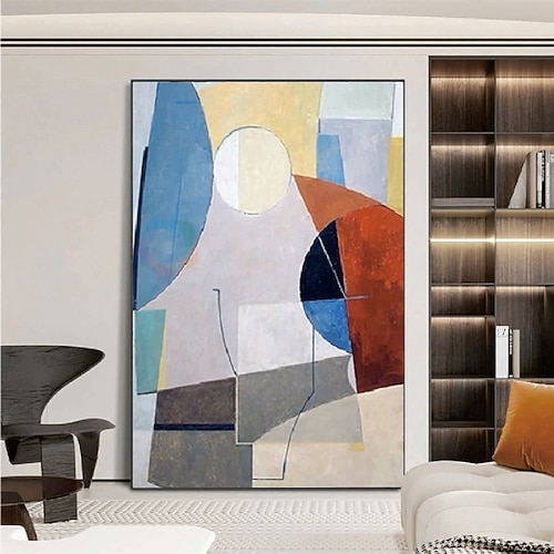 abstraktes Ölgemälde handgemalt weiß grau gelb strukturierte Malerei handgemachte übergroße abstrakte geometrische Ölgemälde Wandkunst große Ölgemälde für Wohnzimmer Schlafzimmer Kunst Wand Dekor Image