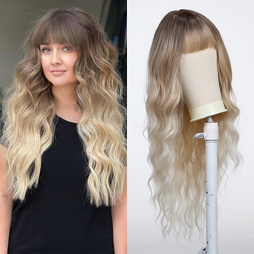 Synthetische Perücken Uniformen Karriere Kostüme Prinzessin Locken Wellen Mittelteil Stufenhaarschnitt Maschinell gefertigt Perücke 24 Zoll Hellgolden Synthetische Haare Damen Cosplay Party Modisch Image