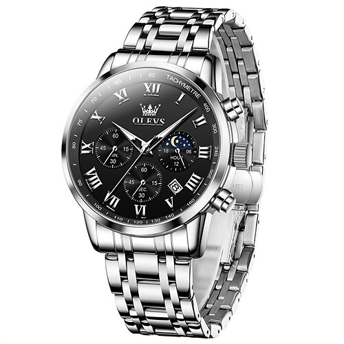 neue Olevs Olevs Marke Modetrend Herren Business-Uhr leuchtender Chronograph Kalender 24-Stunden-Anzeige Multifunktions-Quarzuhr lässig wasserdichte Sport Herren-Armbanduhr mit Stahlband Image