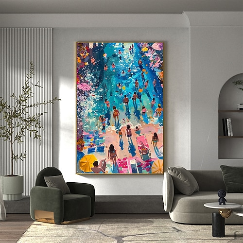 handgemachtes Original Sommerparty Ölgemälde auf Leinwand abstraktes Strandgemälde Wanddekoration Wohnzimmer Wohndekor mit gespanntem Rahmen/ohne Innenrahmen Gemälde Image