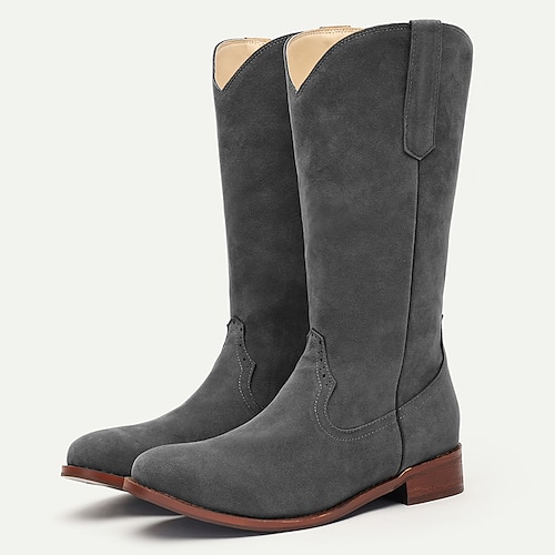 Herren Western-Cowboystiefel aus braunem Wildleder mit Zuglaschen und klassischen Nähten – halbhohe Stiefel im Vintage-Stil Image
