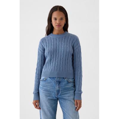 Gap Womens Blue 100% Cotton Cable Knit Crew Neck Cropped Jumper - Blue