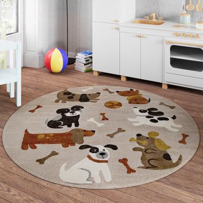 Kinderteppich SMART KIDS "Rocky & Friends", beige (sand,beige,braun), H:10mm Ø:120cm, Polypropylen, Teppiche, Moderner Spielteppich, strapazierfähig, pflegeleicht, Konturenschnitt Image