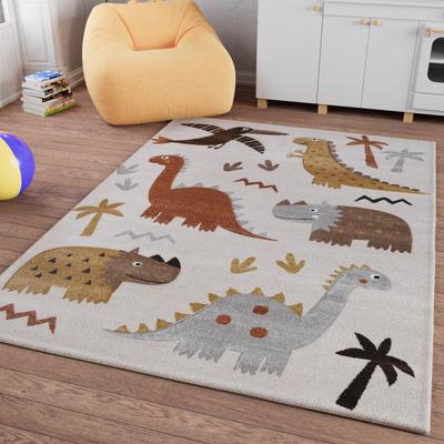 Kinderteppich SMART KIDS "T-Rex & Friends", beige (sand,beige,bunt), B:80cm H:10mm L:150cm, Polypropylen, Teppiche, Moderner Spielteppich, strapazierfähig, pflegeleicht, Konturenschnitt Image