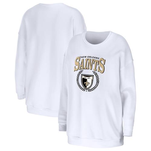 Damenbekleidung von Erin Andrews, weißes, übergroßes Pullover-Sweatshirt der New Orleans Saints