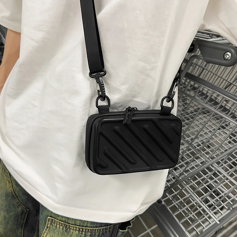 Sacs à bandoulière à rayures diagonales à la mode pour hommes, boîte tendance, sac à bandoulière unisexe pour téléphone, sac messager à coque pressée pour hommes