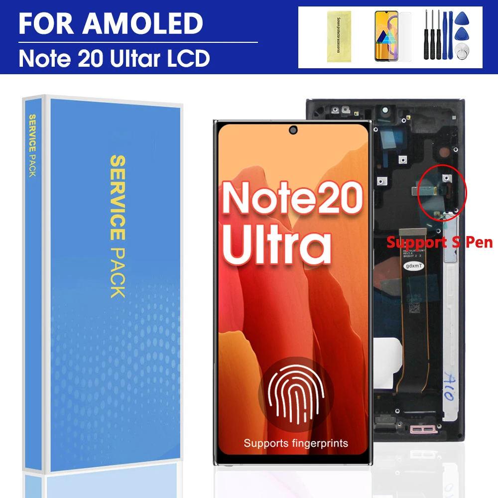 Oled note 20 ultra bildschirm für samsung note20 ultra 5g n985f n986f lcd display digitaler touchscreen mit rahmen Image