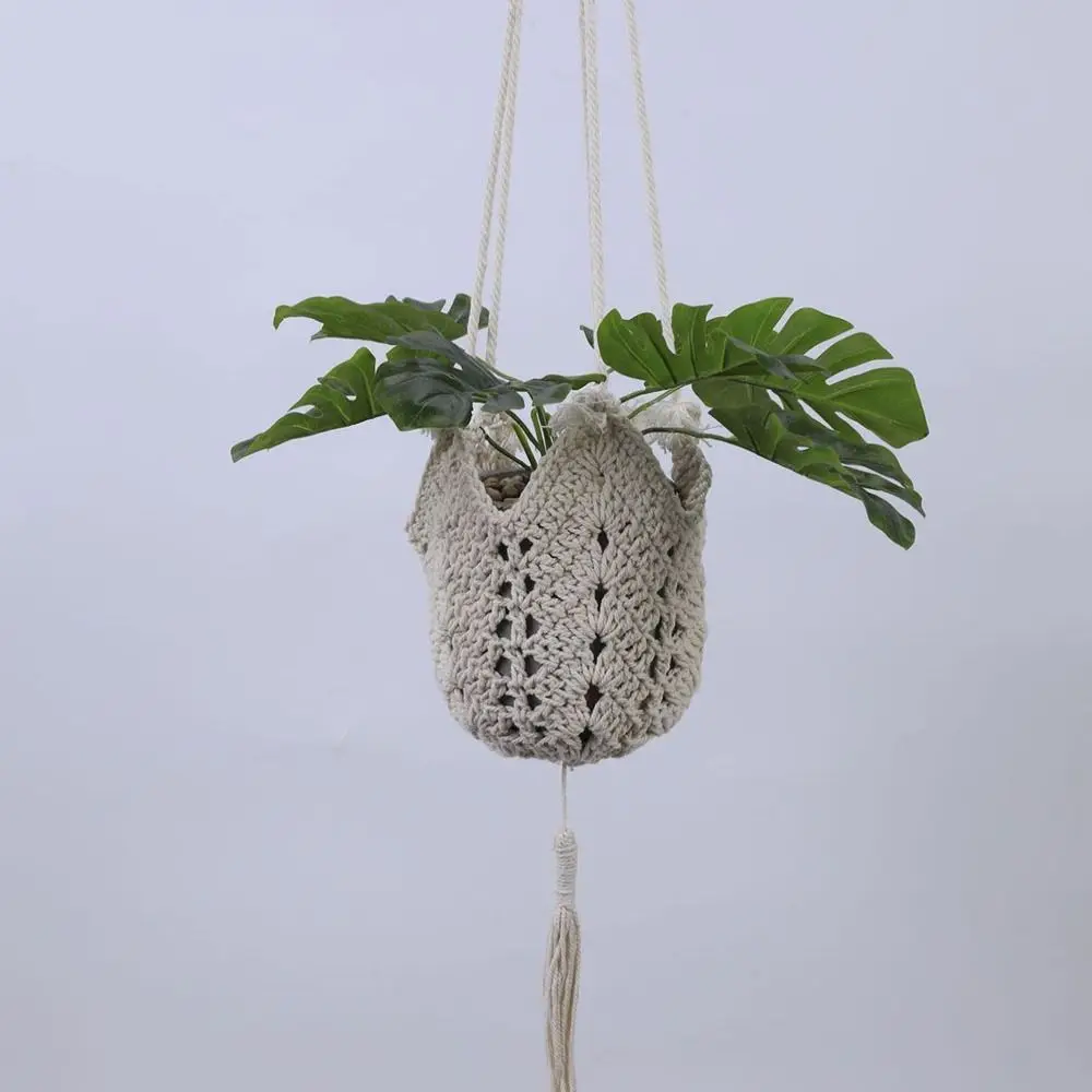 Hängender Flachs-Pflanzenaufhänger, braun/weiß, 101,6 cm, Baumwollseil, Hängekorb für Zuhause, gewebt, für den Garten, Topfnetz, Zuhause Image