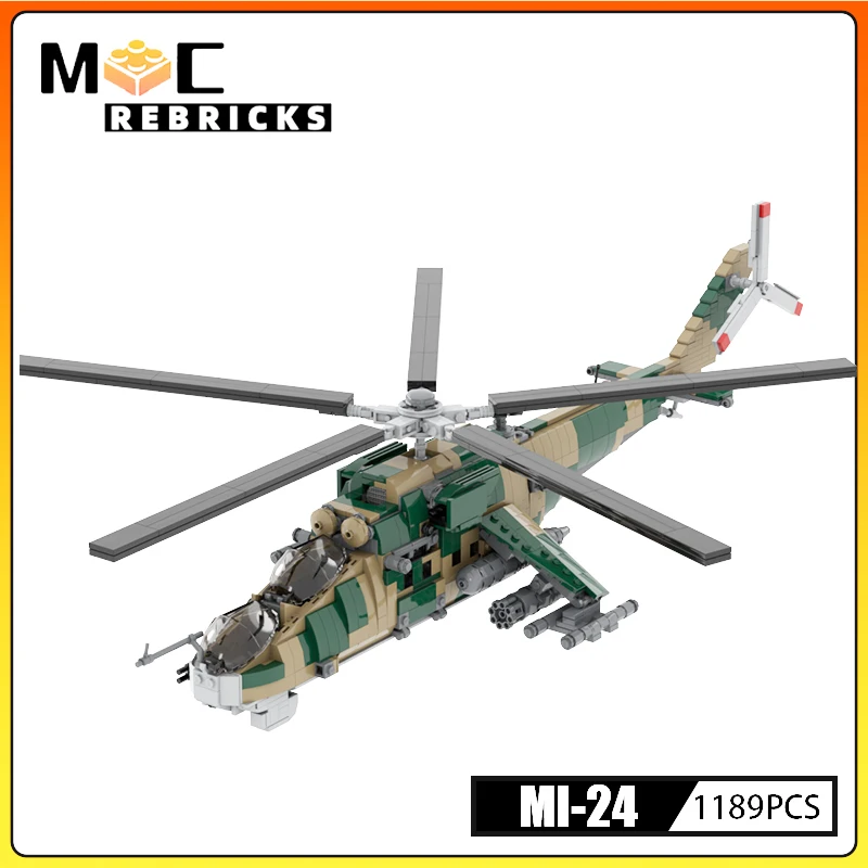 Moderne militärische Mi-24 bewaffnete Hubschrauber Moc Baustein Flugzeug DIY Montage Modell Technologie Ziegel Spielzeug Geschenke Sammler Kit Image