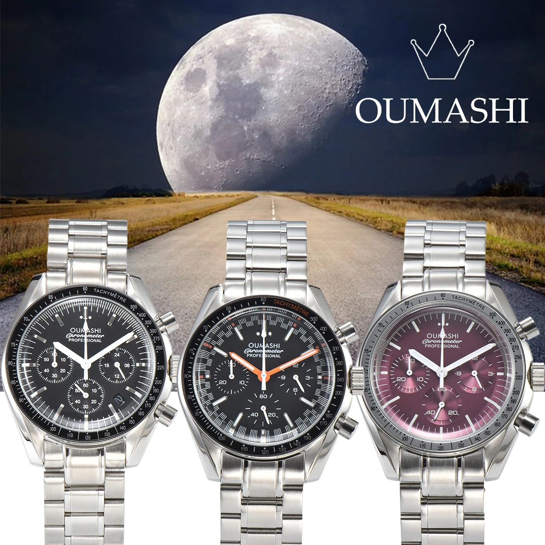 OUMASHI Design Herrenuhr VK63 Uhrwerk Ultrastilvolle Luxusuhr mit sechs Zeigern und Spiegelglas Image