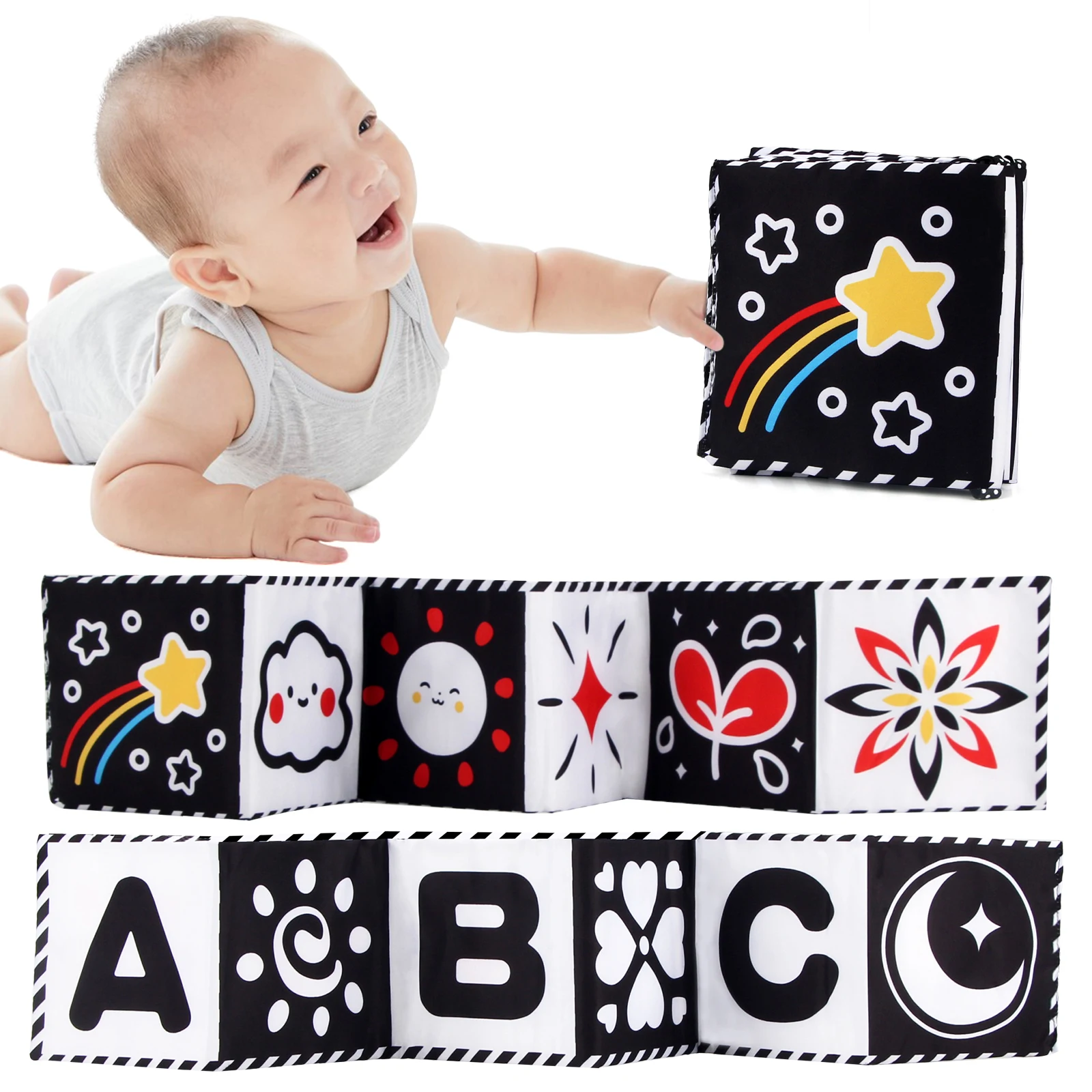 Baby Sensorisches Tuch Buch Hohe Kontrast Baby Spielzeug Neugeborenen Krippe Spielzeug Schwarz und Weiß Tier Tuch Bücher 0-36 monate Montessori Spielzeug Image