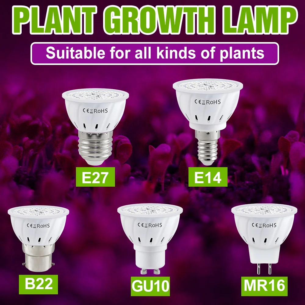 E27 LED Pflanze wachsen Glühbirne Vollspektrum GU10 Strahler MR16 Blumensamen Hydrokultur Gemüseanbau Lampe E14 B22 GU5.3