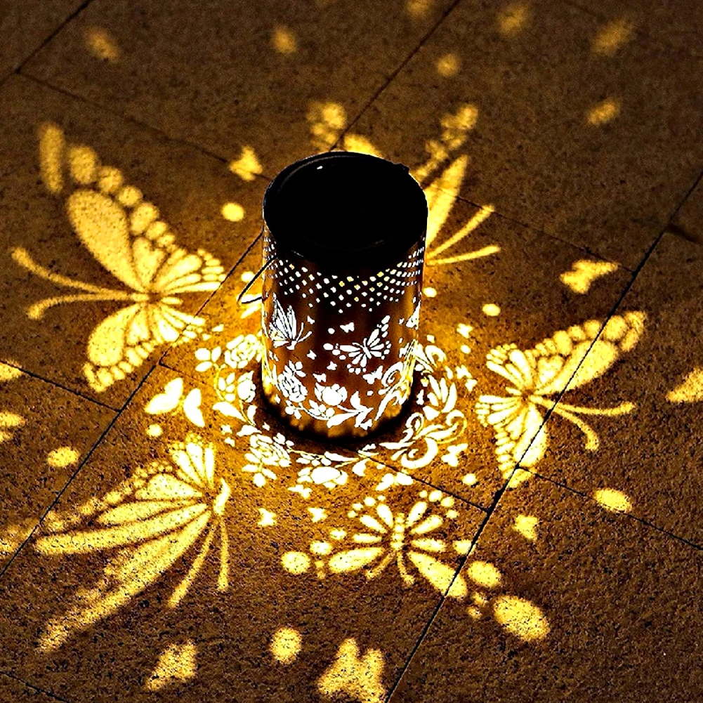 Projektion Solar Garten Licht IP65 wasserdicht Metall Schmetterling LED Laterne Solar hängen Laterne Licht Outdoor Garten Dekoration
