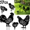 5Pcs Garden Decor Metal Chicken Rooster and Hen with Chicks Silhouette Garden Stake Hollow Chicken