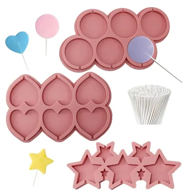 Silicone Lollipop Molds Heart/Star/Round Cake Pop Mold DIY Chocolate Fondant Candy Baking Pan for