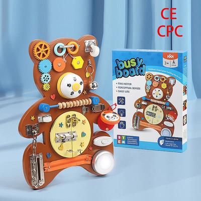 Montessori Teaching Aids Wooden Double-Sided Bear Busy Board Montessori Drawing Board Mechanism Unlocking Educational Toys Go to School Holiday Gifts for Kids