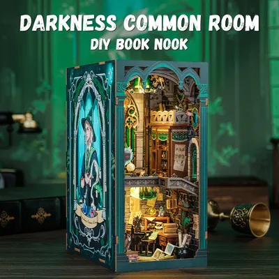 CUTEBEE DIY Book Nook Wooden Dollhouse with Light Dust Cover Magic Bookshelf Insert 3D Puzzle Decor