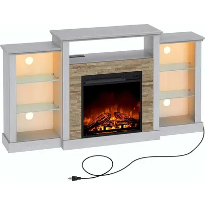 Fireplace TV Stand with LED Lights and Power Outlets, TV Console for 32