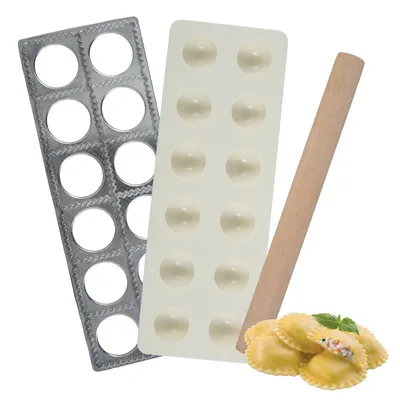 12 Holes Aluminum Alloy Ravioli Maker Ravioli Tray Dumpling Mold Set with Rolling Pin Homemade