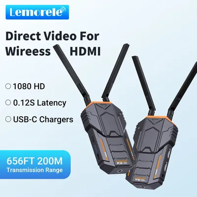 Lemorele Wireless Extender Kit 200M 5.8Ghz Wireless HDMI Transmitter and Receiver HDMI Extender Video For DSLR Camera Laptop PC