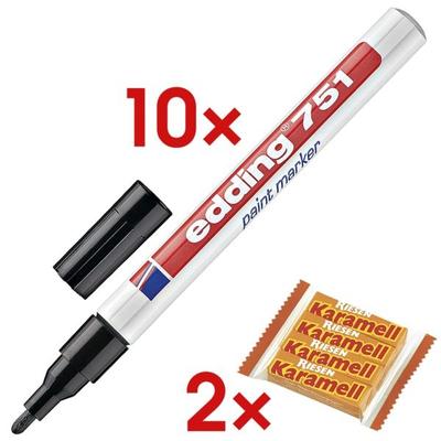 Edding 10x Lackmarker »751« inkl. 2x Kaubonbons »Karamell Riesen« schwarz Image