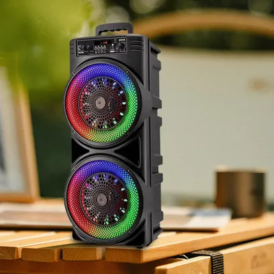 Bluetooth-Compatible Speaker Loud Boombox with Double Subwoofer Deep Bass Lights Outdoor Speaker