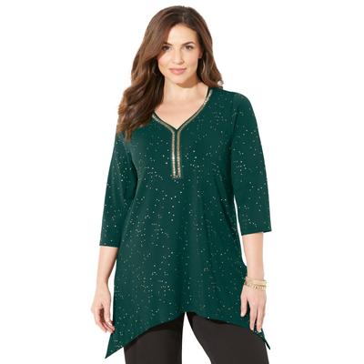 Plus Size Women's Metallic Dot SharkBite Top by Catherines in Emerald Green (Size 6X)