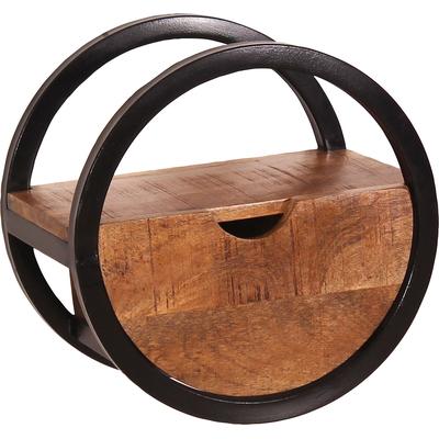 Wandregal SIT, schwarz (natur, schwarz), B:30cm H:30cm T:20cm, Massivholz, Metall, Regale, Mit Schublade aus Mangoholz Image