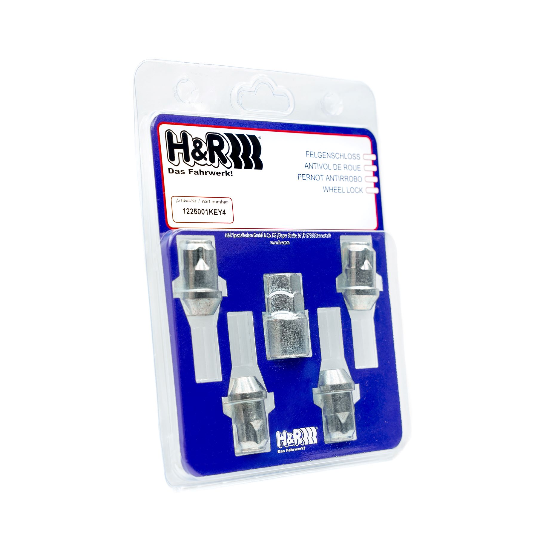H&R Radbolzen Felgenschloss-Set M12x1,25 Radmutter Silber 1225001KEY4 Image