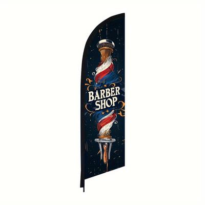 TEMU Barber Shop Feather Flag, Double-sided Polyester Beach Advertising Banner, Swooper Flag For Haircut Promotion - No Pole Included