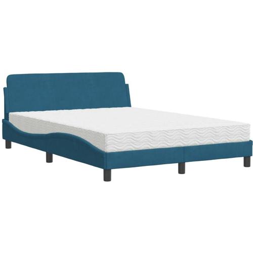 Bett mit Matratze Blau 140x200 cm Samt Vidaxl