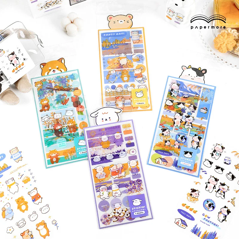 2 Blatt niedlichen Cartoon Aufkleber ins Stil niedlichen Tier Planer Dekoration Material DIY Aufkleber Briefpapier Image