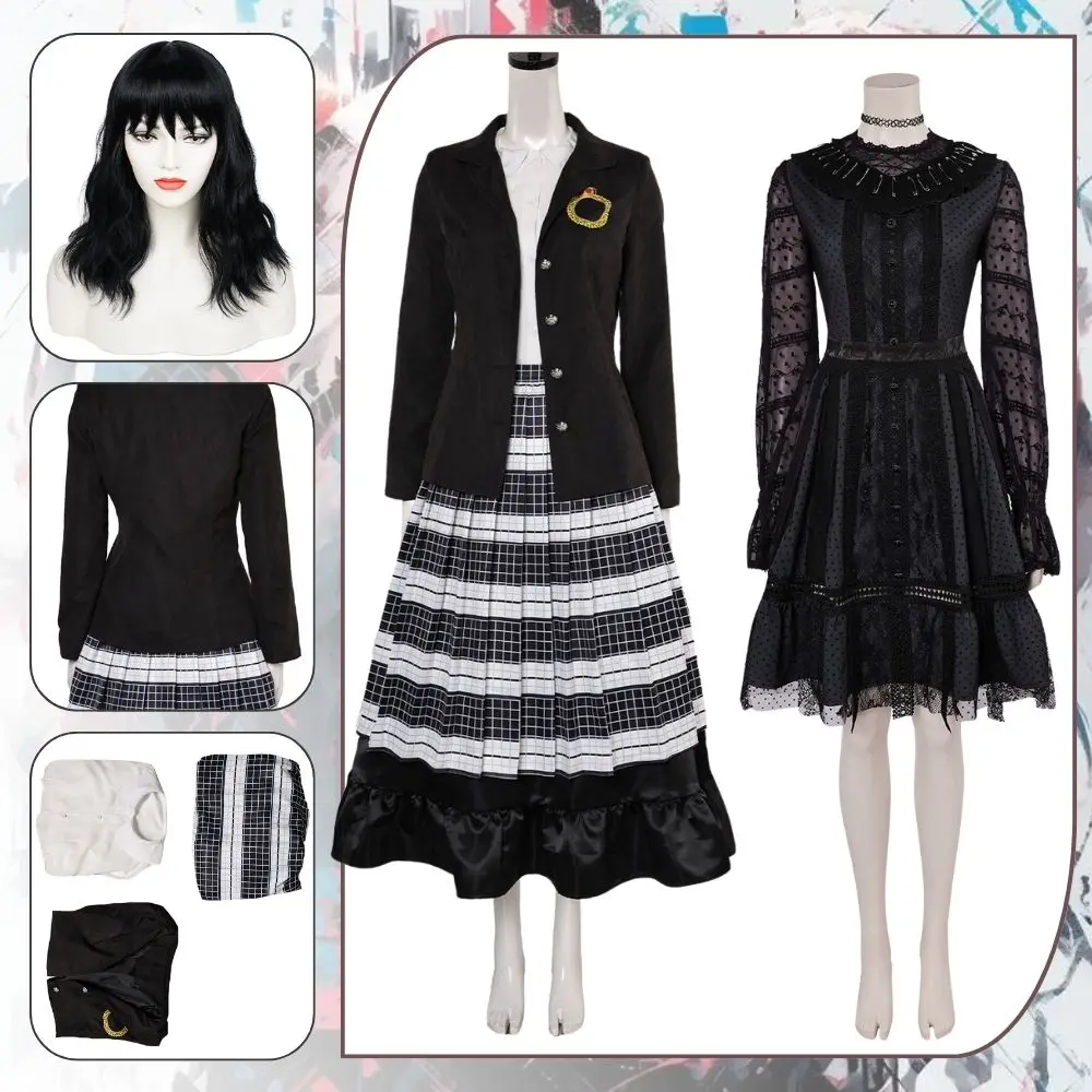 Lydia Cosplay Deetz Disguise Kostüm Kleid Perücke Fantasia Outfits Erwachsene Frauen Kleider Weibliche Halloween Karneval Party Kleidung Image