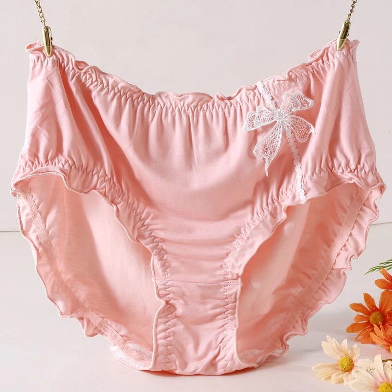 Damen Baumwoll höschen große Größen neue atmungsaktive weiche modale Schleife gekräuselte Unterwäsche mit hoher Taille plus Größe Damen Baumwoll slips Image