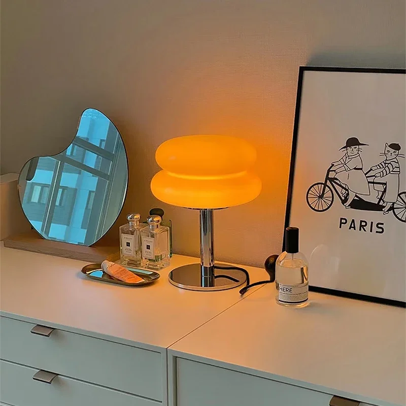 Macaron Nordic LED Tisch lampe Innen beleuchtung Wohn Esstisch Schlafzimmer Nachttisch Dekoration Glas Schreibtisch Licht