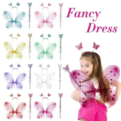 Kinder Schmetterling Fee Flügel und Zauberstab Prinzessin Stirnband Flügel Zauberstab Mädchen Sommer Fotografie Outfit Kinder Märchen Requisiten Image