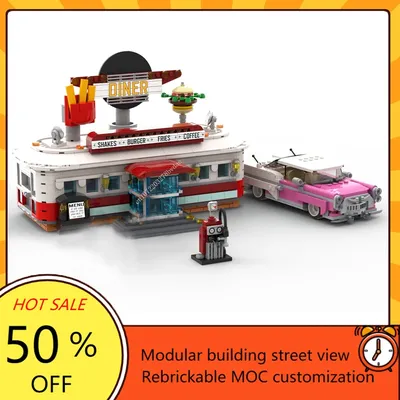 1377pcs Burger Restaurant modulare MOC-910011 kreative Straßen ansicht Modell Bausteine Architektur Image